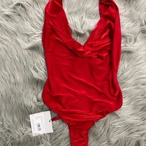 Missguided Red Cowl Neck Bodysuit.
